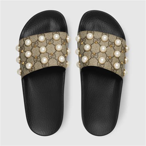 gucci pearl slides dupe|all black gucci slides women's.